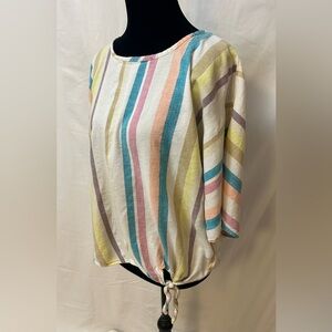 Time and Tru Multicolor Striped Ladies Top with Sude Waist tie